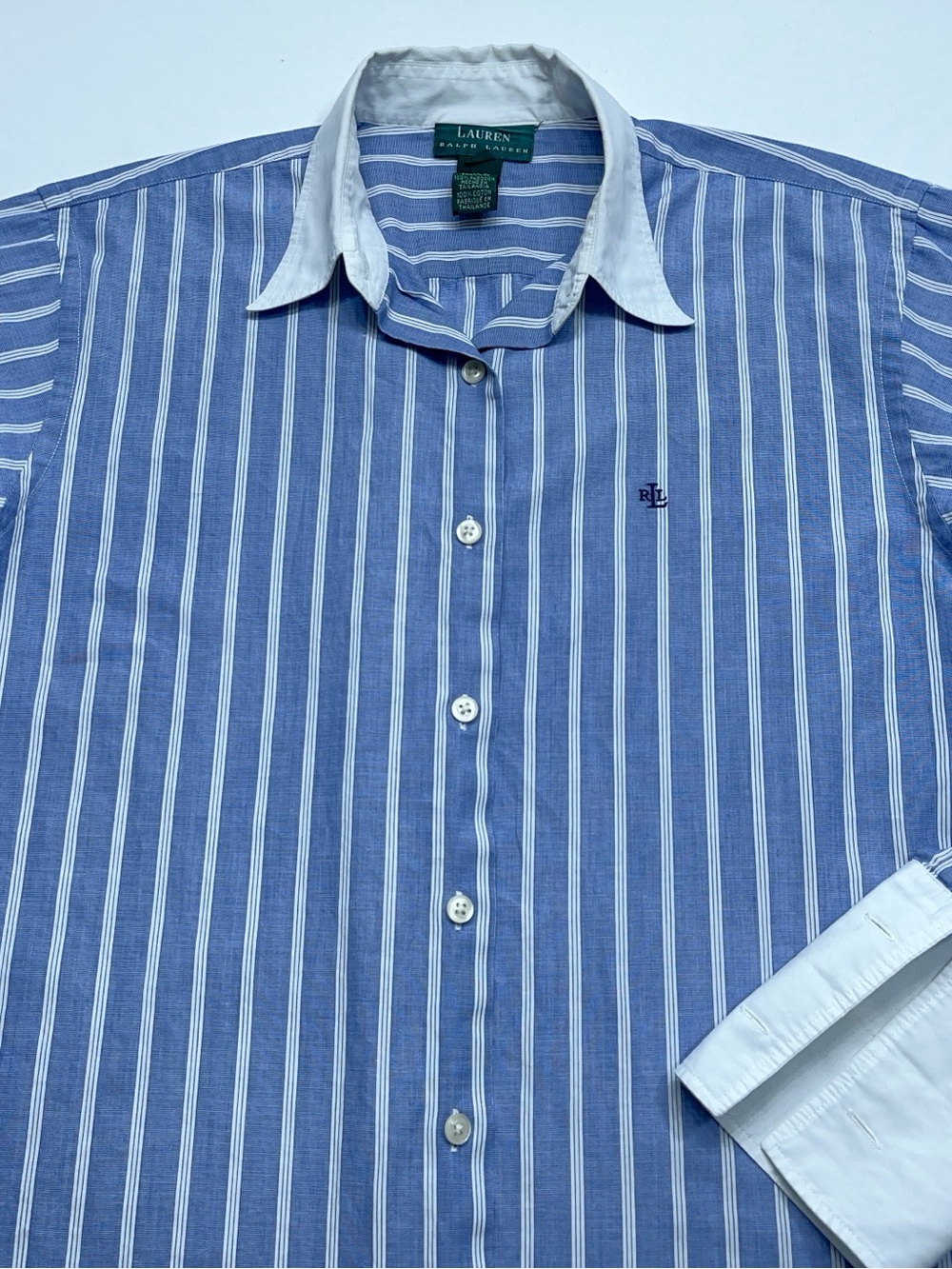 Lauren Ralph Lauren French Cuff Button Down Shirt Womens 8 Blue White Striped - Picture 3 of 13